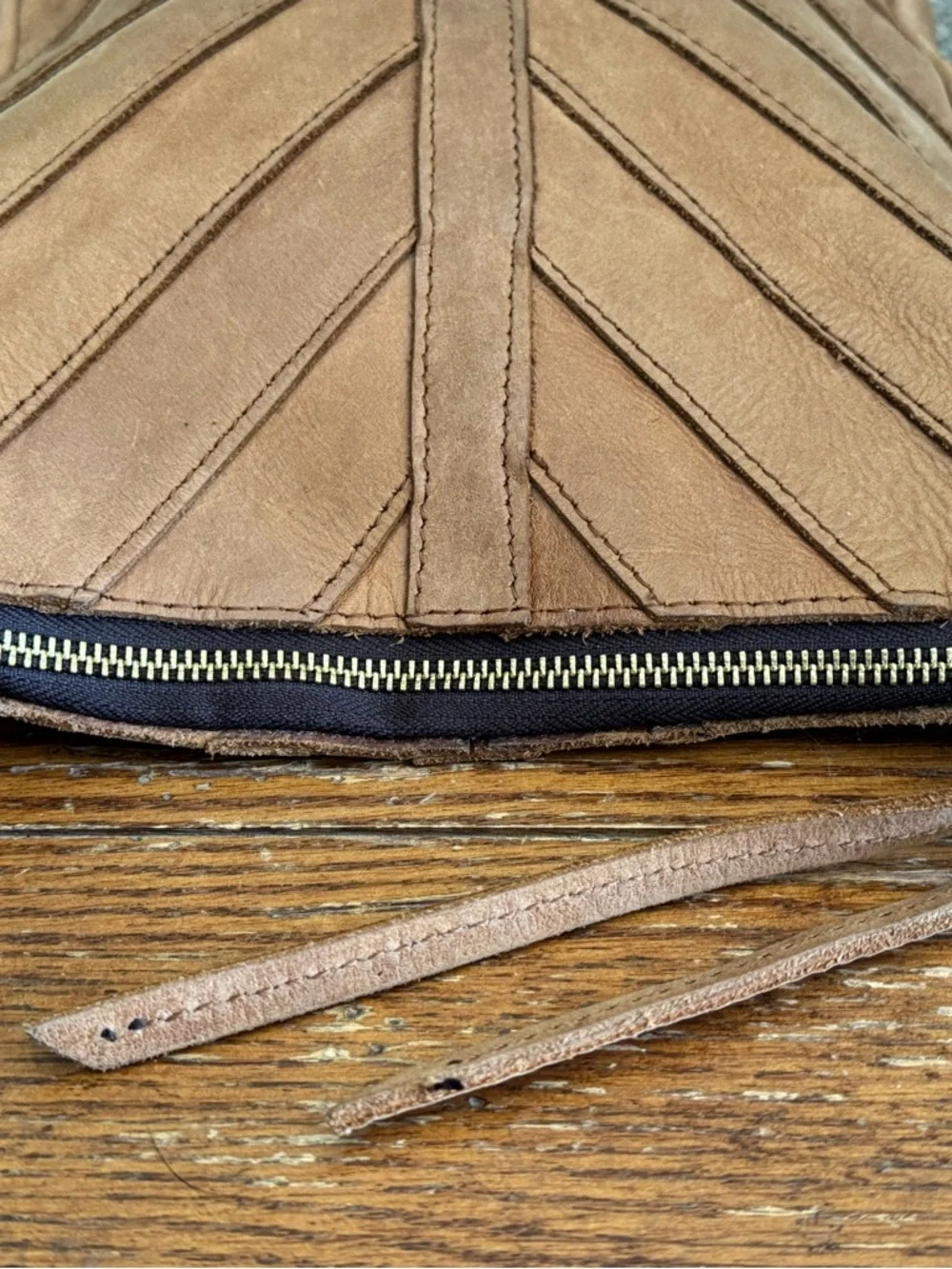 Handmade Genuine Leather Camel Chevron Crossbody Bag Purse Boho Western Festival - Picture 6 of 12
